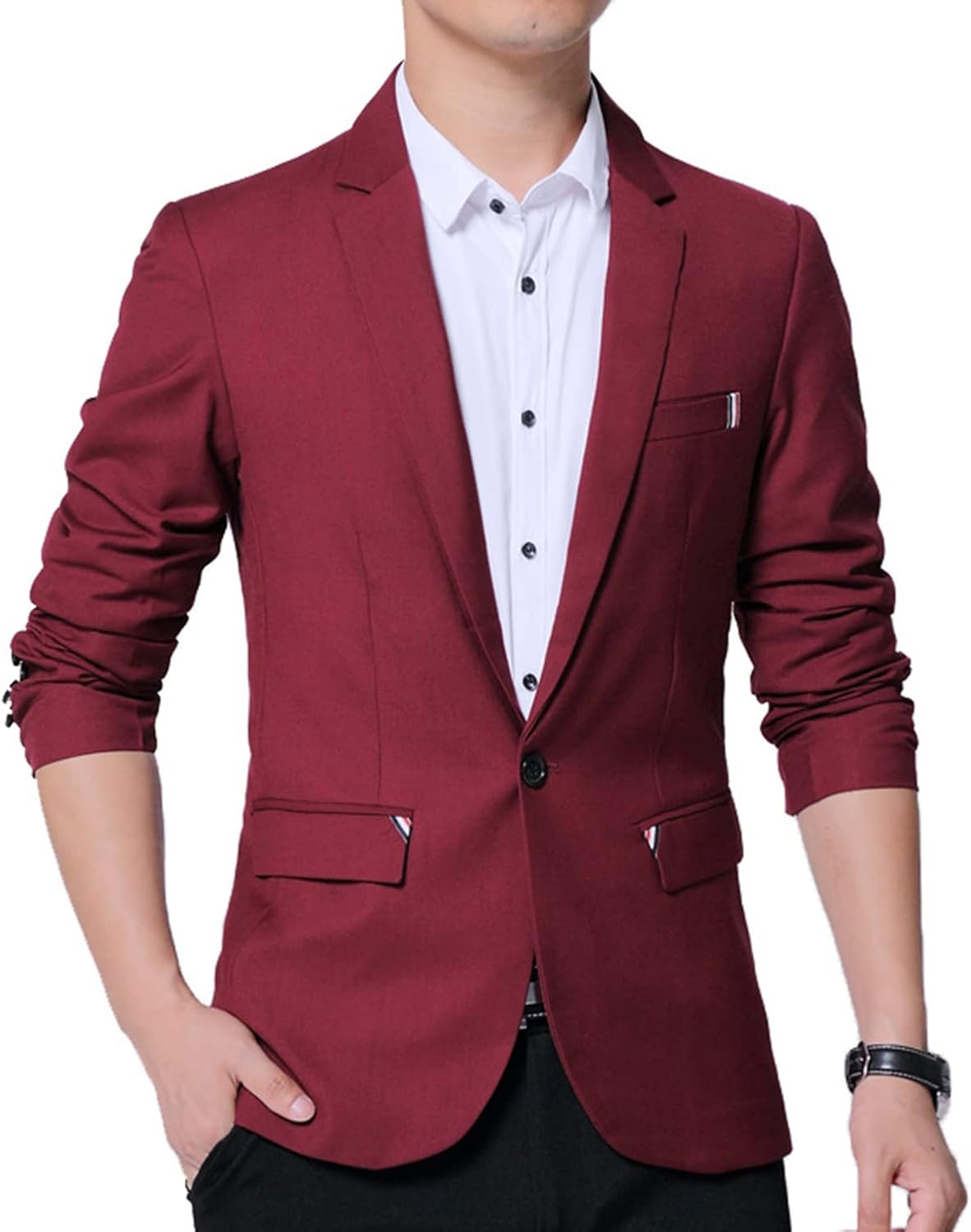 Lu's Chic Men's Long Sleeved Sport Coat Business Suit Jacket Formal Fitted Work Button Suit Separate