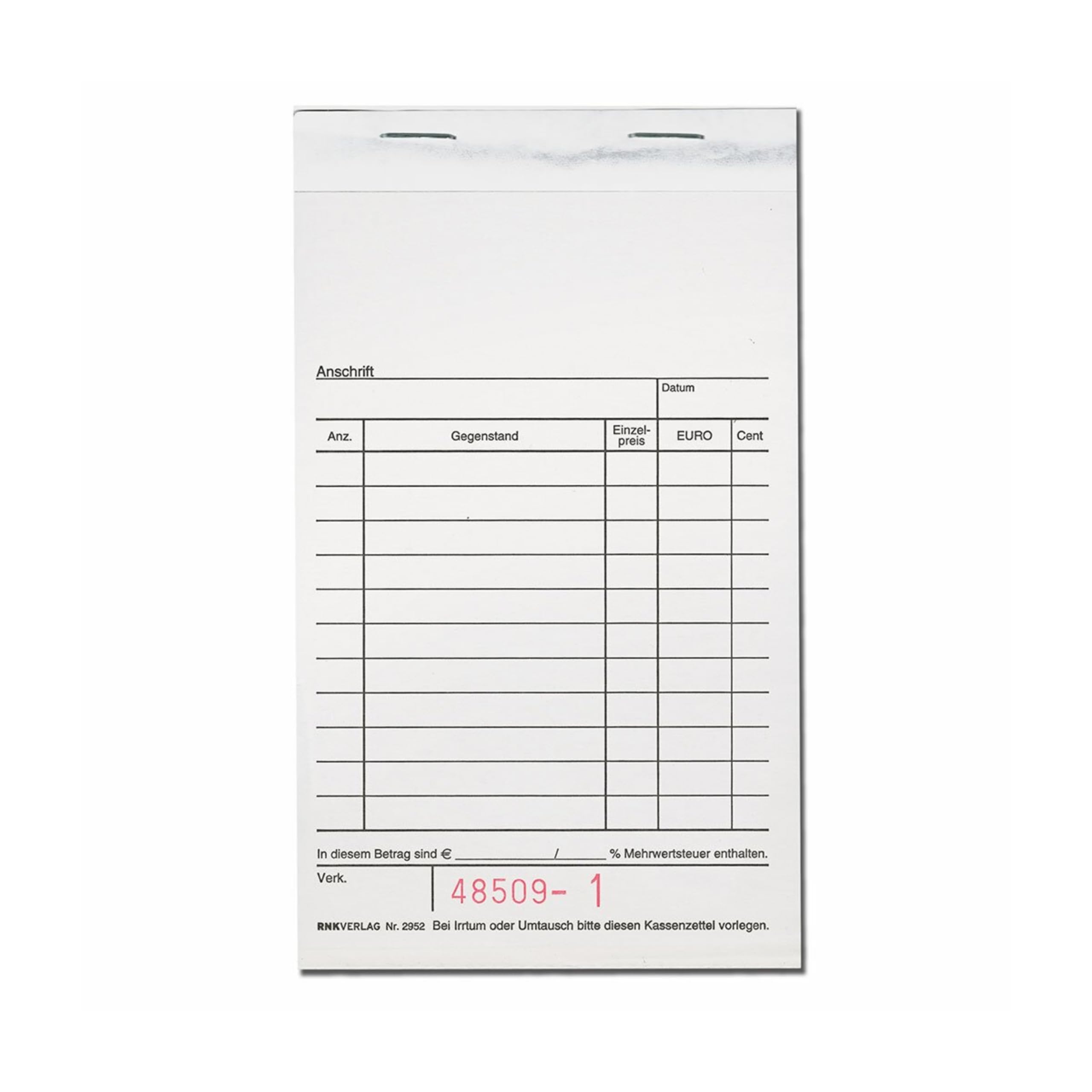 RNK Kassenblock, neutral, 10x15 cm, durchschreibend (20 Blöcke Spar-Pack)