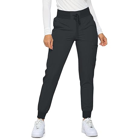 Ribbed Black Scrub Jogger Pants for Women