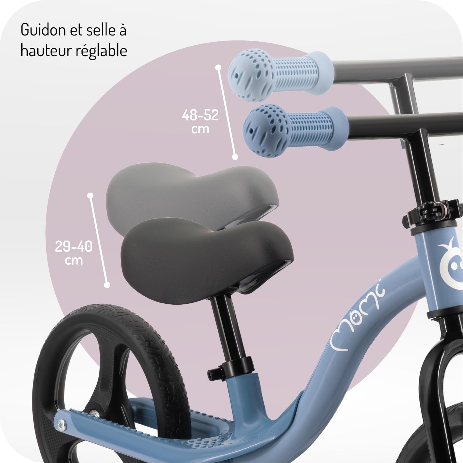 Momi Draisienne ISOKA pour Enfants dès 2 Ans (Max. 35 kg), Cadre léger 3,5 kg, réglage sans Outil de la Hauteur du Guidon et de la Selle, Roues en Caoutchouc TPR avec LED