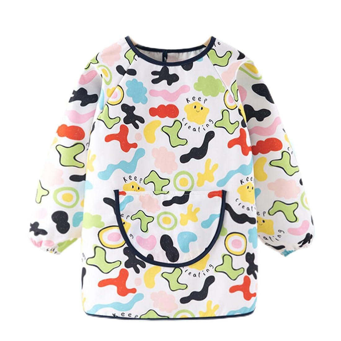 JEYORZY 1 pcs Bata Pintura Niños, Delantal para Niños, Delantal Infantil para Pintar, Babi Escolar Infantil Babis Escolares Impermeable con Mangas y Bolsillo Pintura Blusa para Pintura Cocina Escuela
