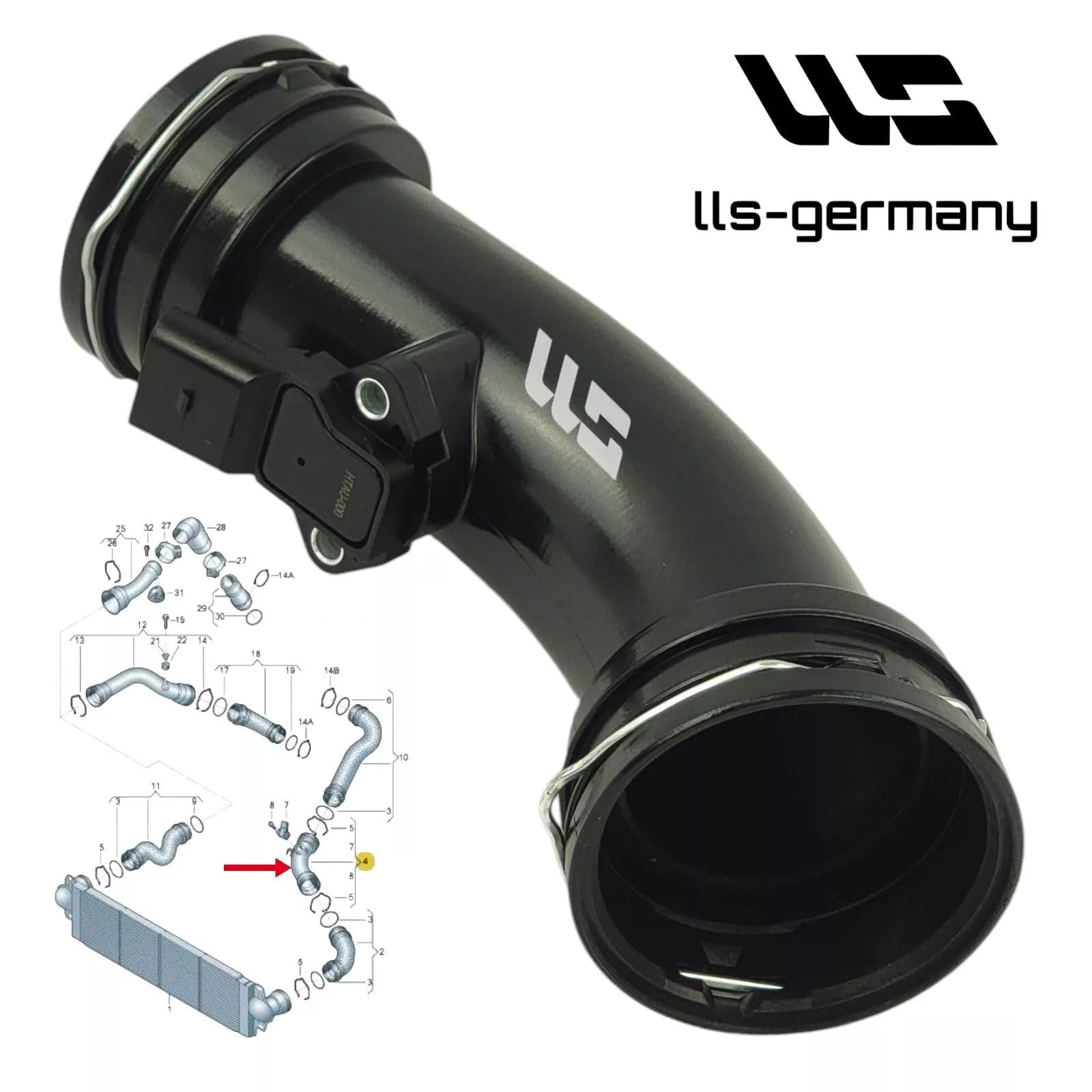 LLS-GERMANY Manguera turbo compatible con V.W. Transporter T5, Bus, Kasten, Multiv., 1.9 TDI, 2.5 TDI, 7H0 145 955 H, 7H0145955D, 7H0145955E, 7H0145955H, 7H0145955J, 7H0145955J, 7H01459555J Large (