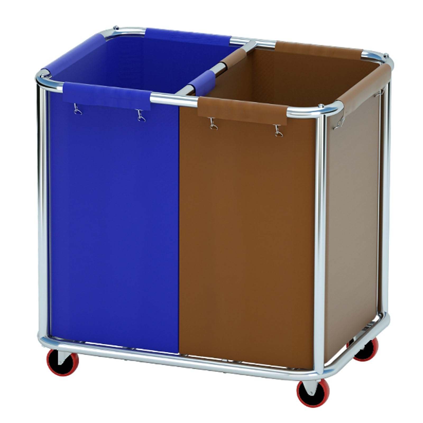 Carrito de Lavandería Comercial con Ruedas, Capacidad de 400 L, Clasificador de Ropa para 2 Bolsas, Estructura de Acero Inoxidable, Tela Oxford Impermeable