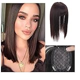 Uotp Synthetic Hair Crown Topper Closure Women Top Toupees Silky Straight Hair Topper with Clips (14' Straight, Dark Brown)