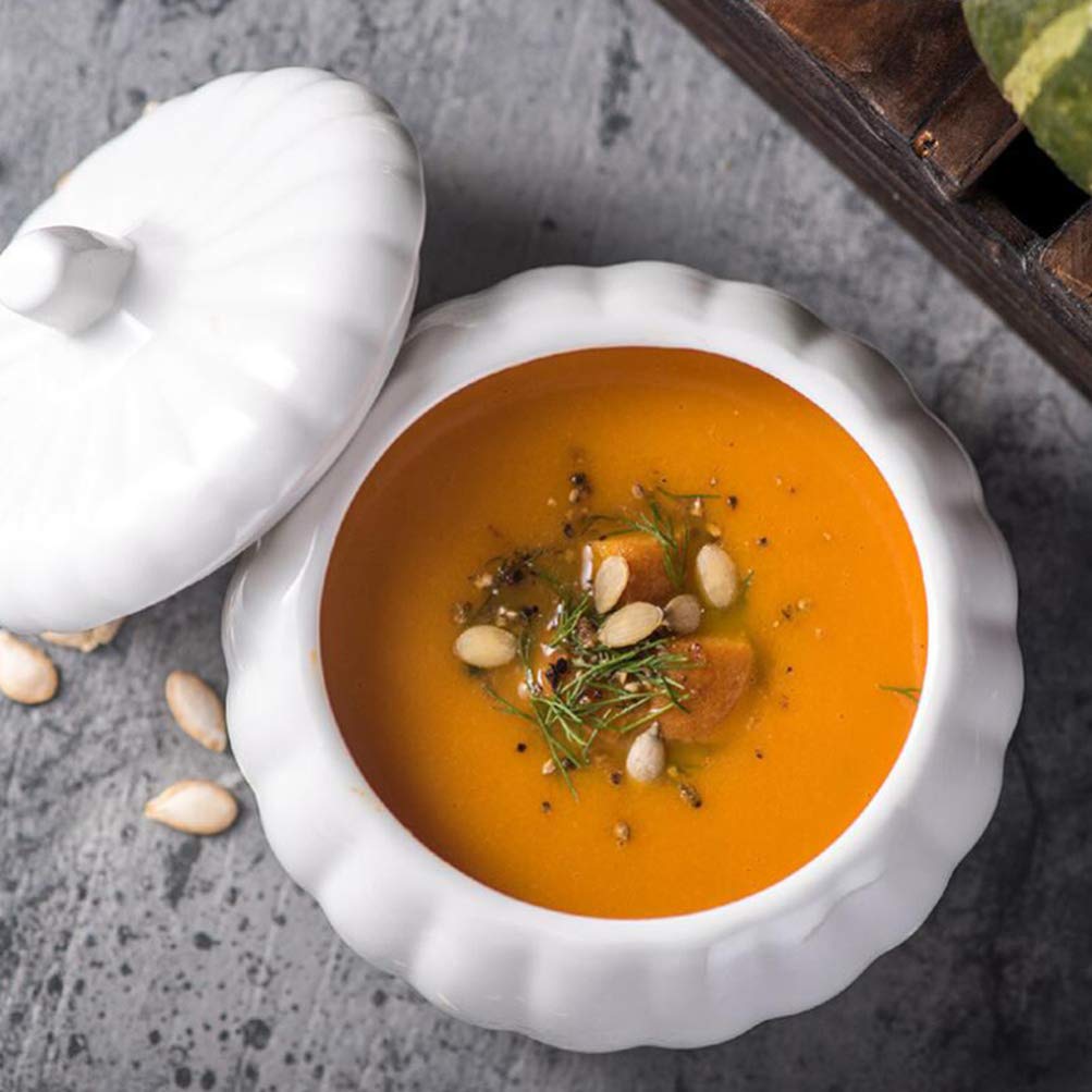 ifundom Ciotola In Ceramica Per Noodle Ramen Graziosa Ciotola A Forma Di Zucca Con Coperchio Stoviglie In Ceramica Per Noodle Porridge Riso Adatte Al Forno