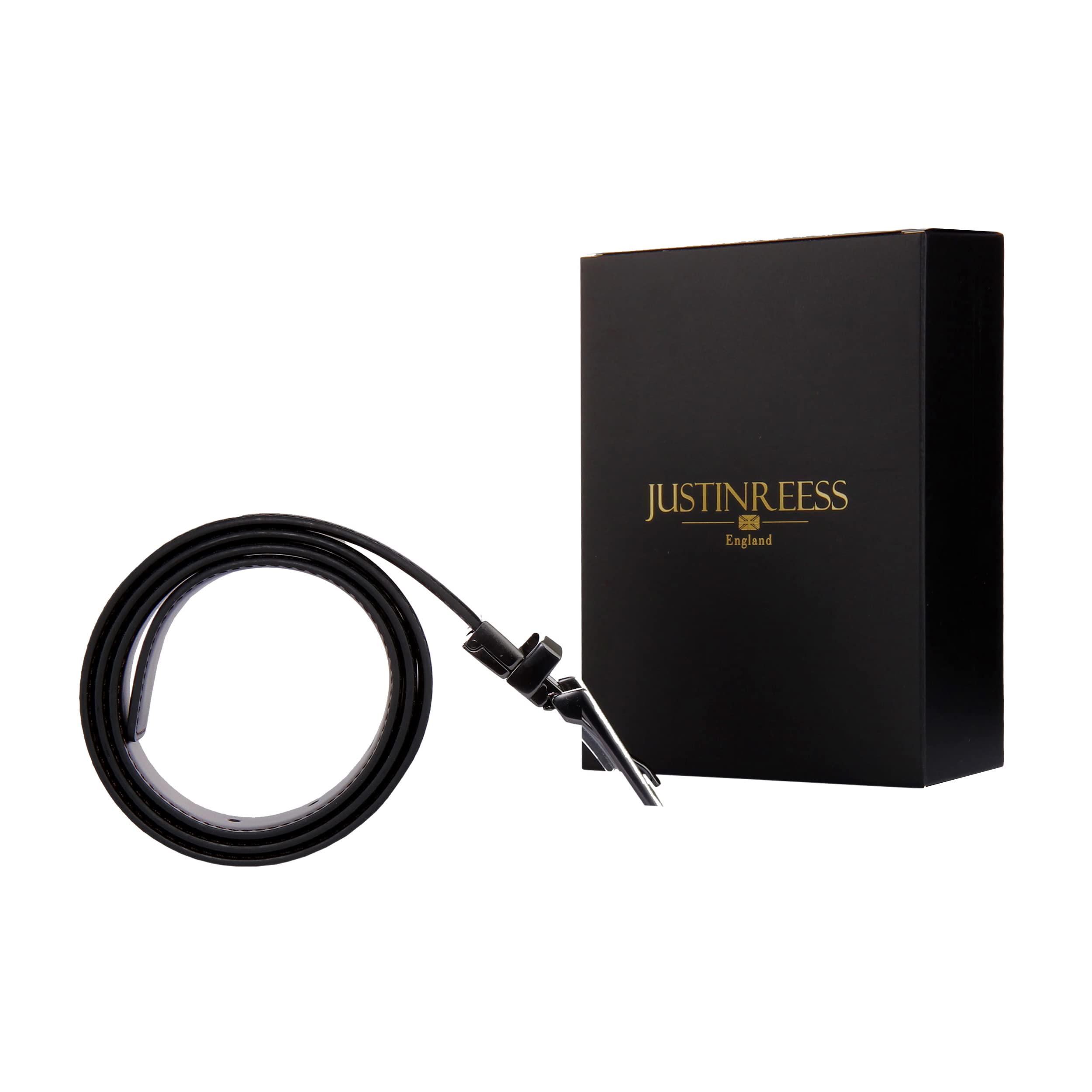 JUSTINREESS ENGLAND Herren-Gürtel, echtes Leder, wendbar, 3,2 cm, 2 Seiten, mit kratzfester Zinklegierung, verstellbare Schnalle
