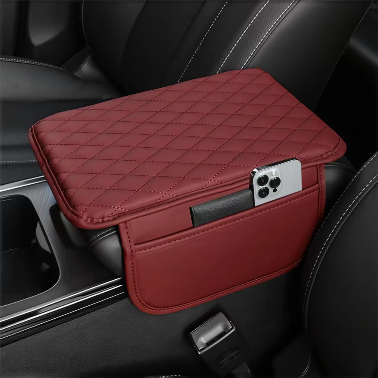 QIZUN Car Center Console Armrest Pad for Nissan Juke F15 F16 2011-2020 Auto Central Rest Cushion Box Protector Storage Pouch Interior Accessories Premium,Red