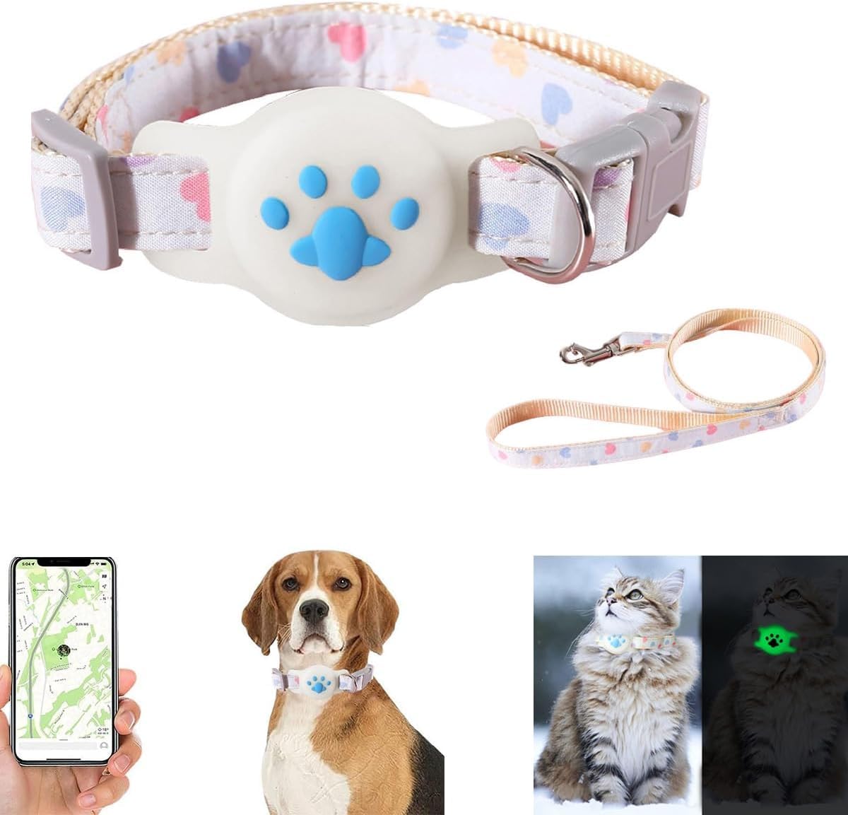 （1pcs）Upgraded 2 in 1 Airtag Cat Collar & Leash, Adjustable Air tag Cat Collar with Safety Buckle, Compatible with Apple Airtag for Cat Dog Kitten Puppy (Blue)