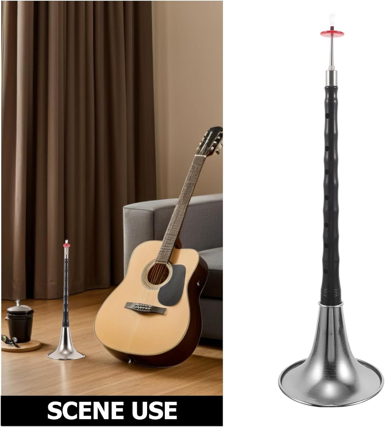 B Key Traditional Chinese Suona Wind Instrument for Beginners, Black Resin and Abs Suona with Silver-plated Bowl, Corrosion-resistant Folk Woodwind Suitable for Music Practice