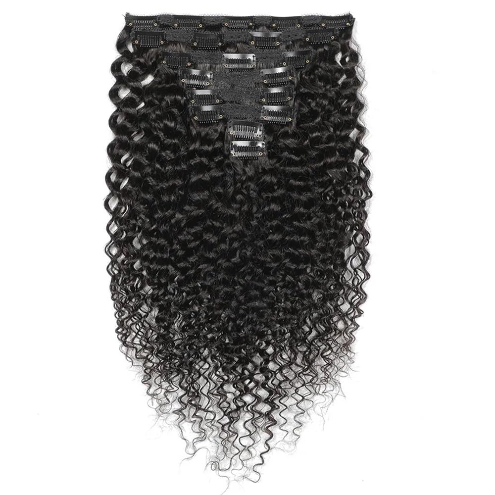 Extensiones de cabello de moda Extensiones de cabello rizado con clip, humano 100% brasileño Remy, color negro natural for mujeres Suaves(16inches)