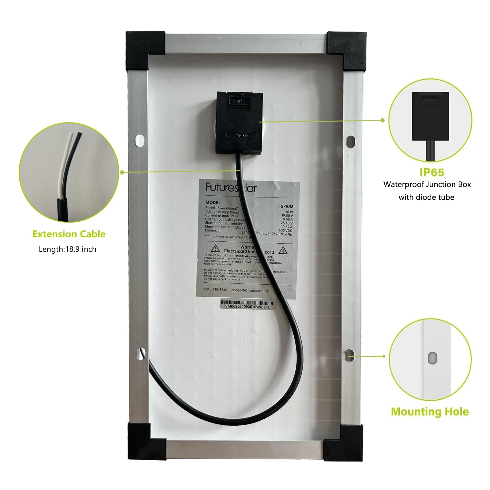 Pannello solare monocristallino da 12 V 10 W, caricabatterie portatile per apricancello del veicolo, recinto elettrico, pollaio, trattore da prato, barca (1, 10 W)