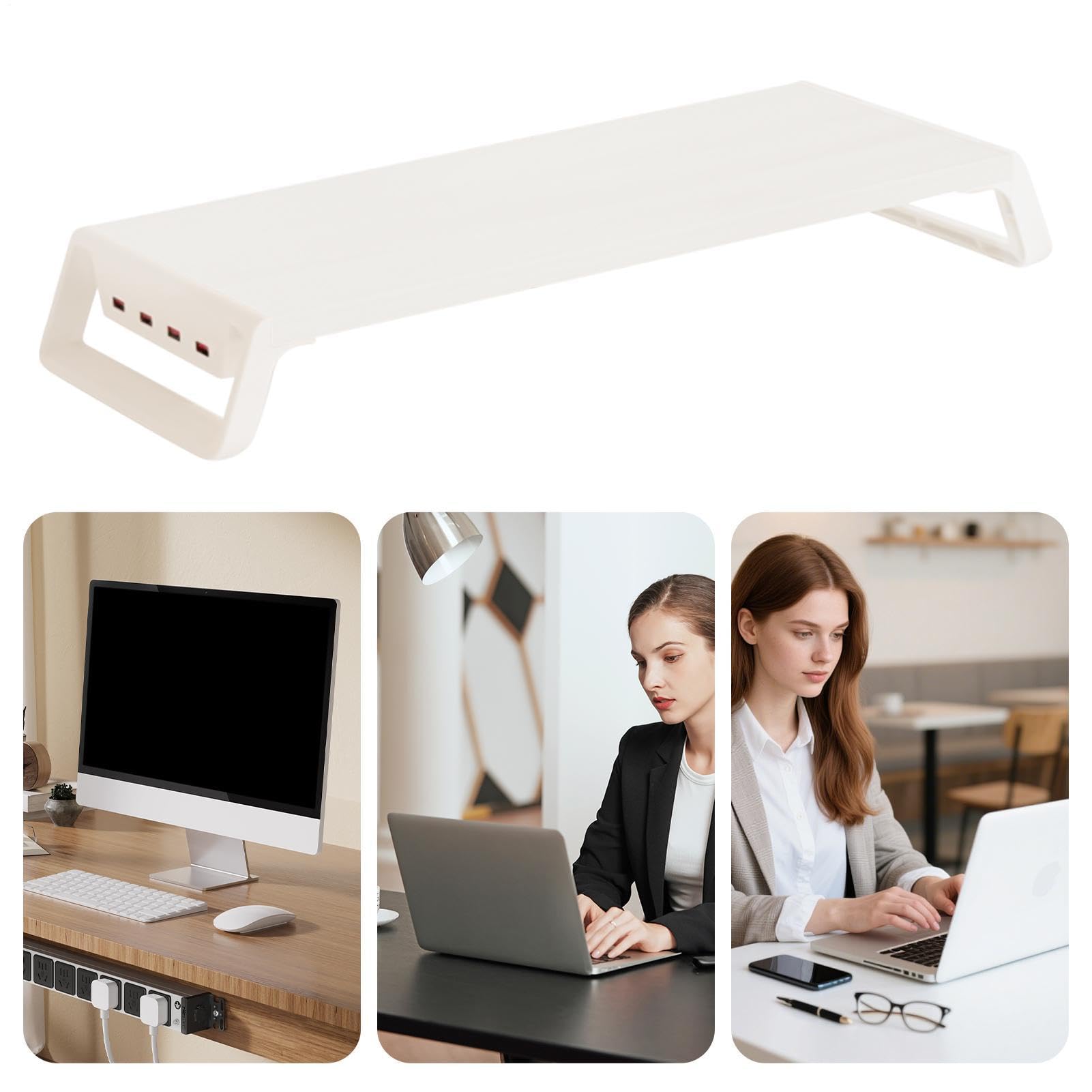 Generisch Drewniany na monitor komputerowy – organizer na biurko z 4 portami USB, 50 x 20 x 7,5 cm, ergonomiczna konstrukcja riser, kompaktowe akcesoria, funkcjonalne biurko
