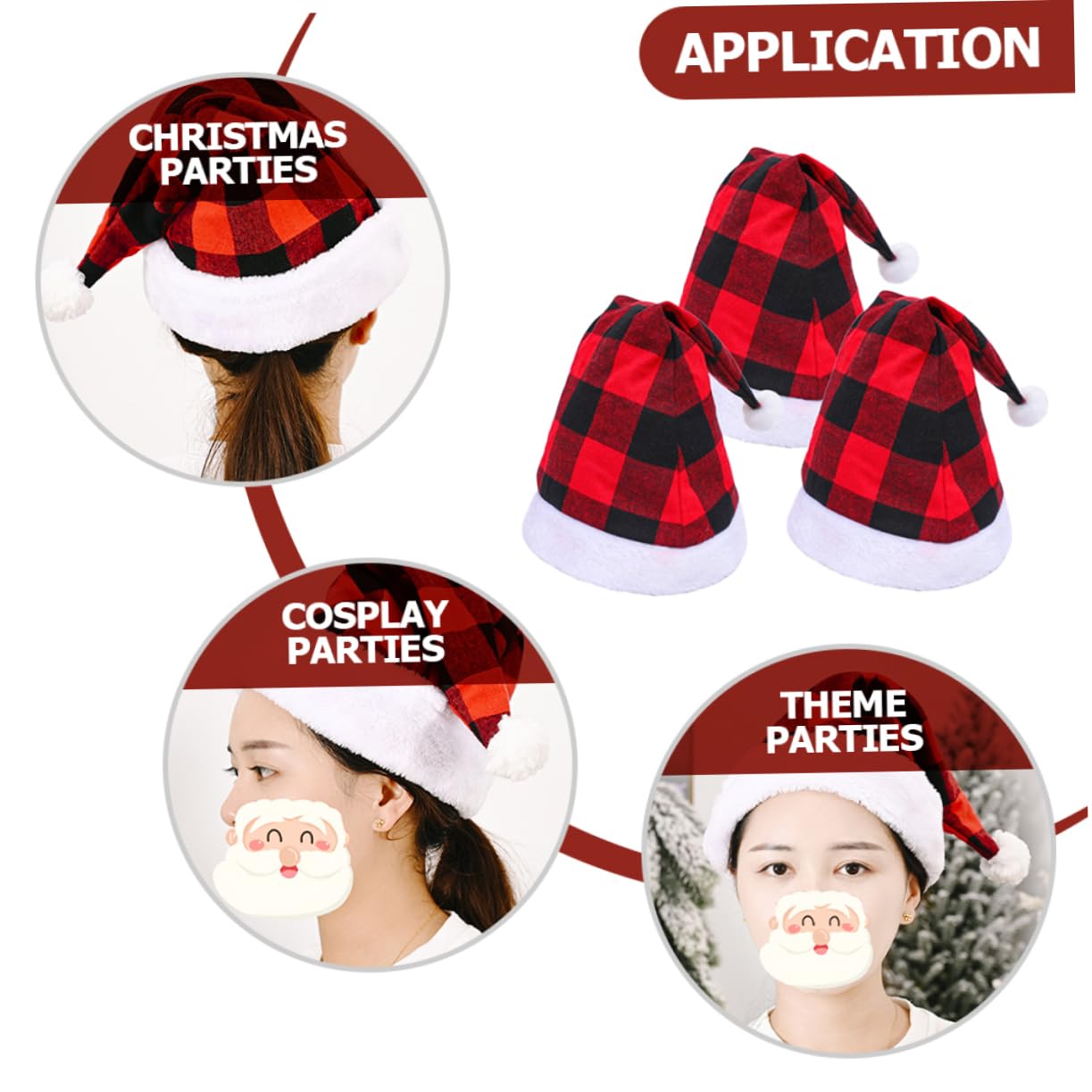 6piezas Gorro De Papá Noel Rojos y Negros Navideñas y Disfraces Cómodo y