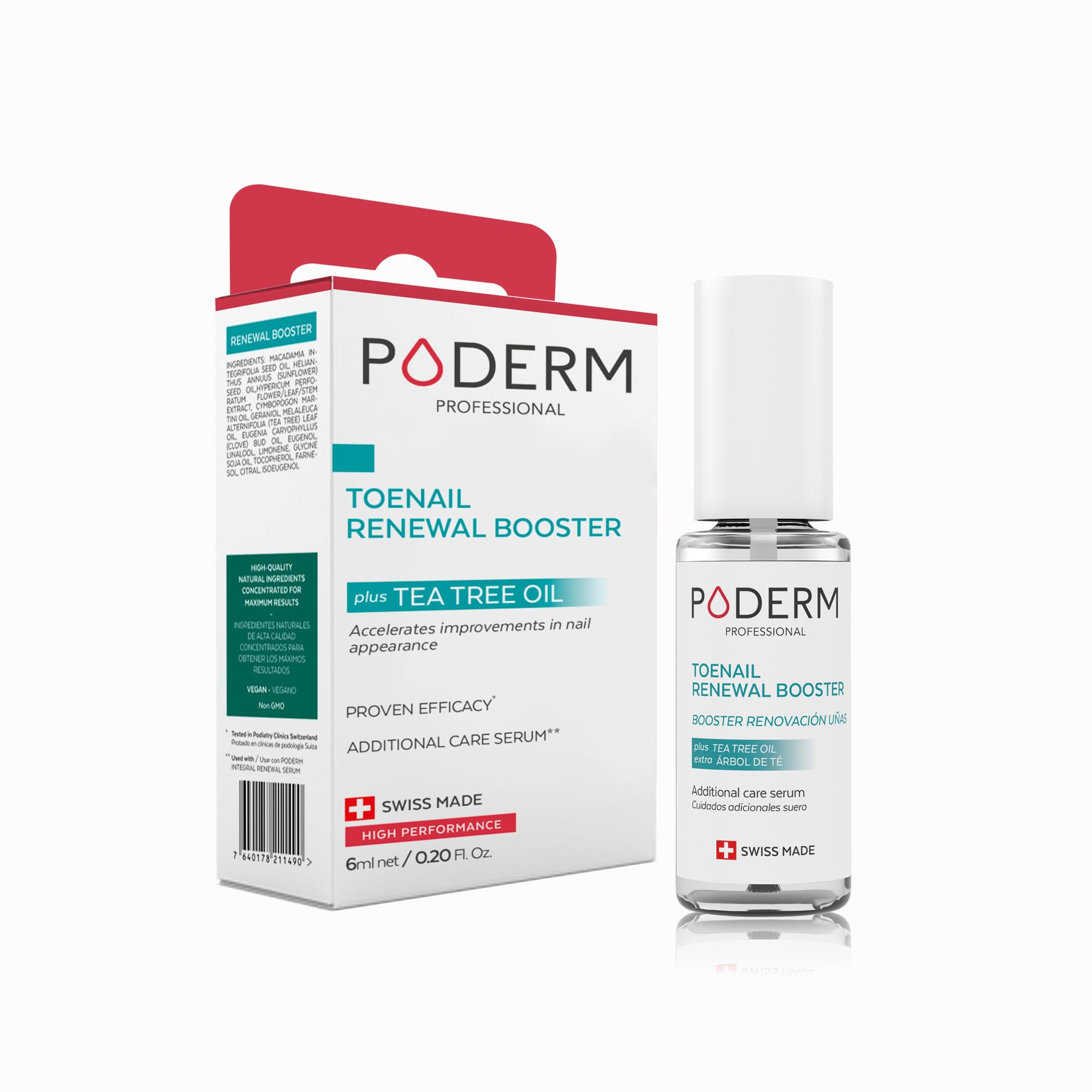 PODERM – TOENAIL RENEWAL BOOSTER – TEA TREE oil-serum - Restores Appearance of Discolored/Damaged Nails – Toe and Fingernail Repair – 100% Natural Ingredients and Vegan – Express Renewal – Swiss Made EXTRA STRENGTH FAST