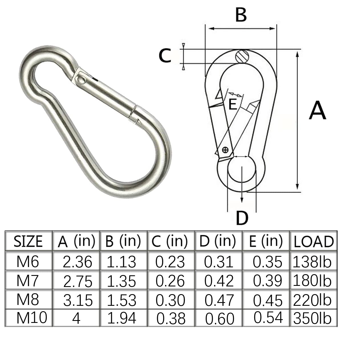 MYUYONG 6 PCS 304 Stainless Steel Carabiner Spring Snap Hook?Silver Quick Link Clip Keychain for Keys Swing Set Camping Fishing Hiking Traveling (4 Inch)