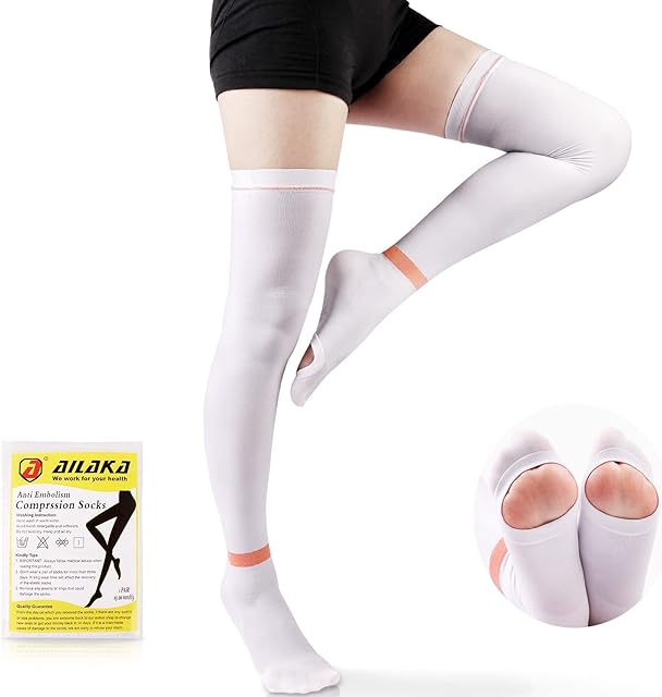 Ailaka Anti Embolism Compression Stockings for Men Women, 15-20mmHg Thigh High TED Hose Stockings with Inspect Toe Hole, Graduated Support for Venous Thrombosis, Edema, Post Surgery Recovery