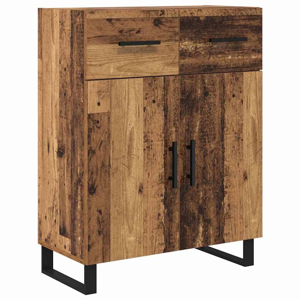 Meuble haut avec tiroirs et portes en bois vieilli, 69,5 x 34 x 180 cm, buffet moderne avec espace de rangement, étagère et étagère pour salon, salle à manger, couloir, cuisine, bureau