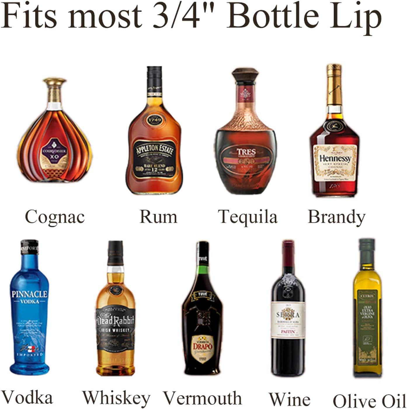 Paquete de 24 vertedores de botellas de licor, boquilla para verter licor para botellas de licor, boquilla dispensadora de aceite de oliva de acero inoxidable, boquillas vertedoras de alcohol, 6