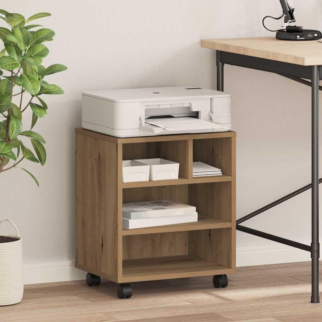Tomostar Support d'Imprimante avec roulettes, Caisson de Bureau Support Imprimante Chariot Mobile Meuble Imprimante Bureau chêne Artisanal 41 x 32 x 48 cm