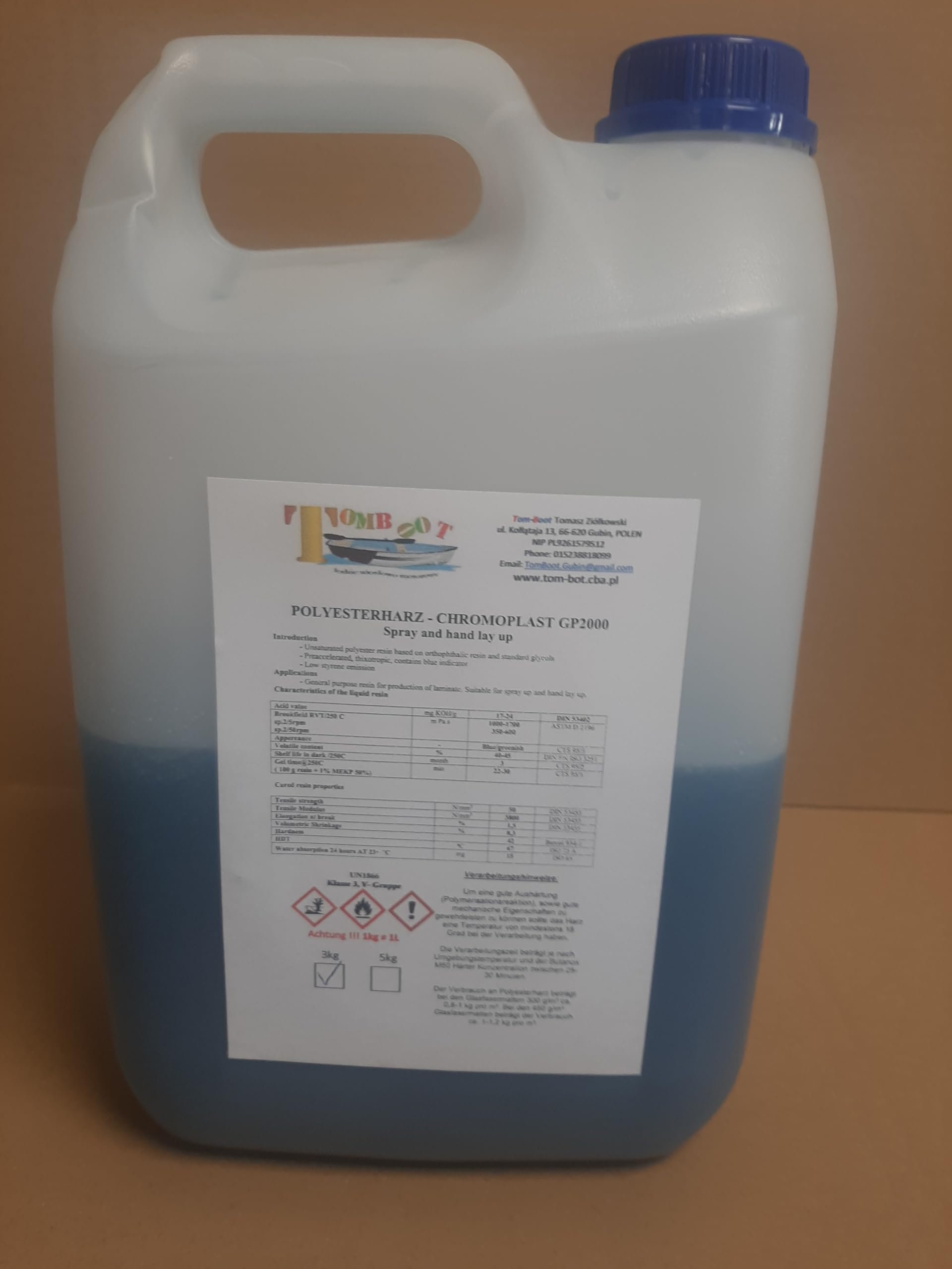 Polyesterharz mit Härter und Glasmatte - Styrolvermindert, Zum Laminieren & Reparieren Industriequalität KOMPLETTPAKET, Epoxidharz, Reparaturharz (Kein Matte, 3kg)