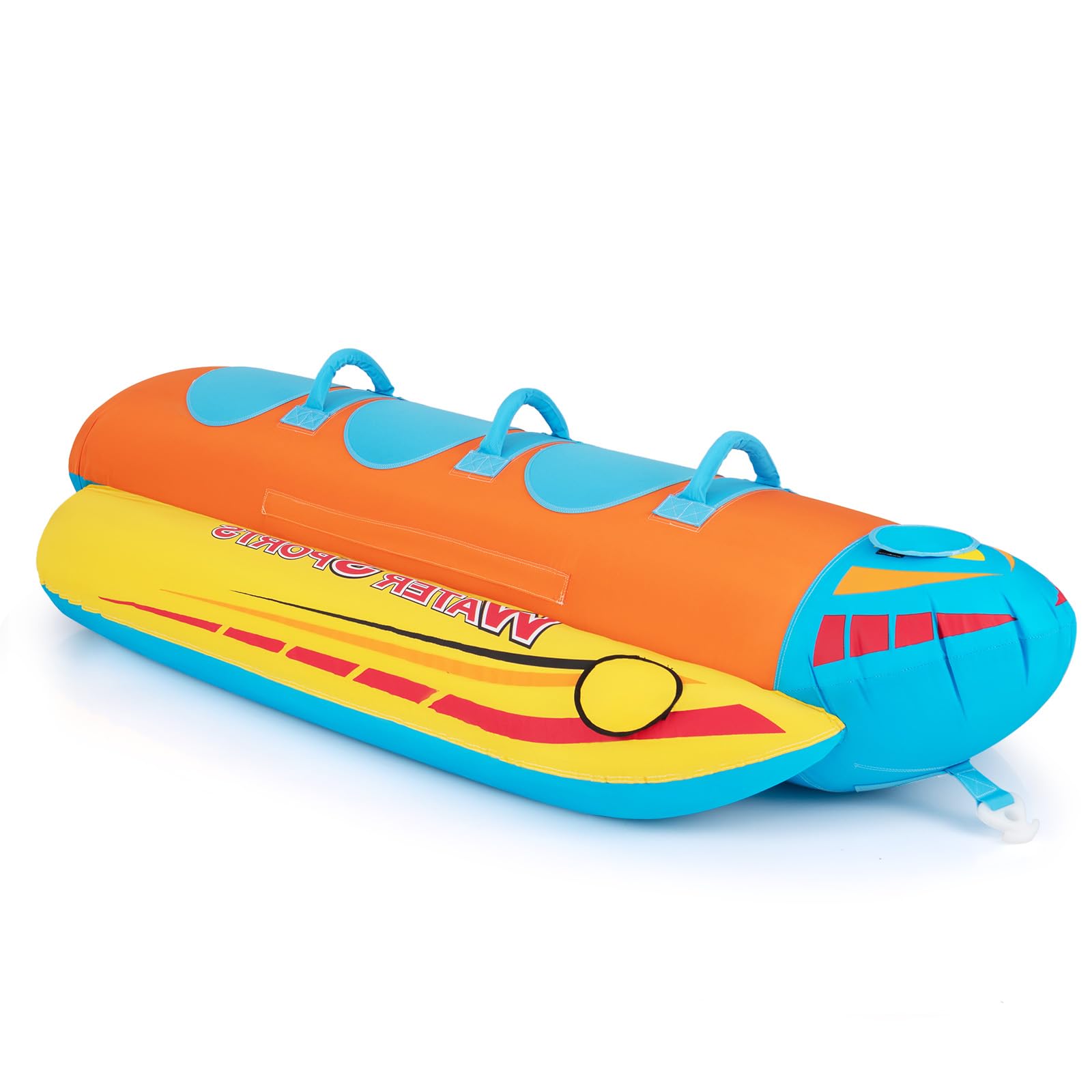 HOMASIS Bateau banane gonflable pour 3 personnes, avec 3 poignées et système de remorquage, sports nautiques Funtube jusqu'à 231 kg, 252 x 108 x 51 cm