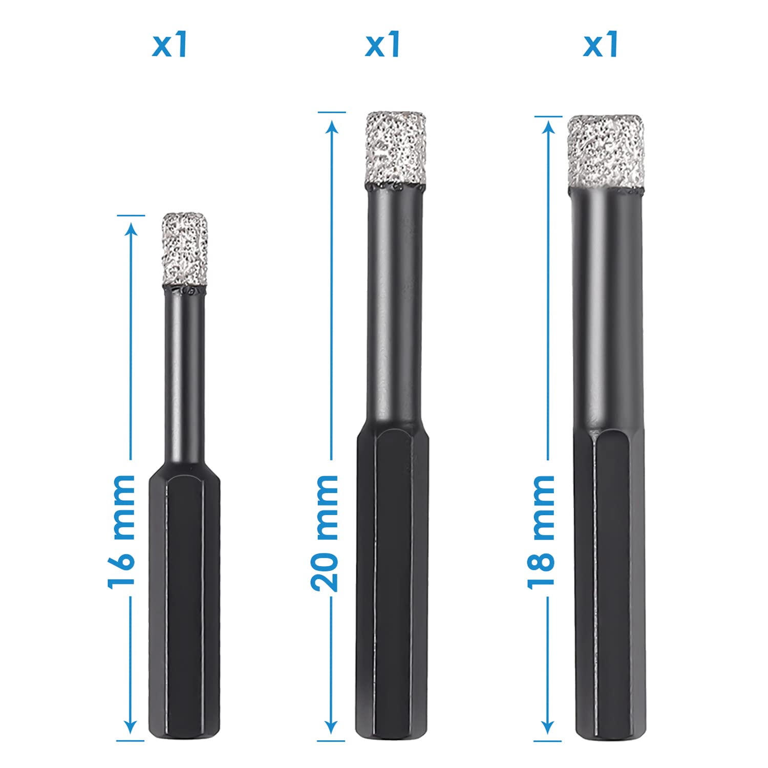 Punte da Trapano diamantate a Secco da 16 mm, seghe a Tazza per Piastrelle a Secco per Granito, Porcellana, Piastrelle, Ceramica, Marmo, Mattoni, 1 Pezzo