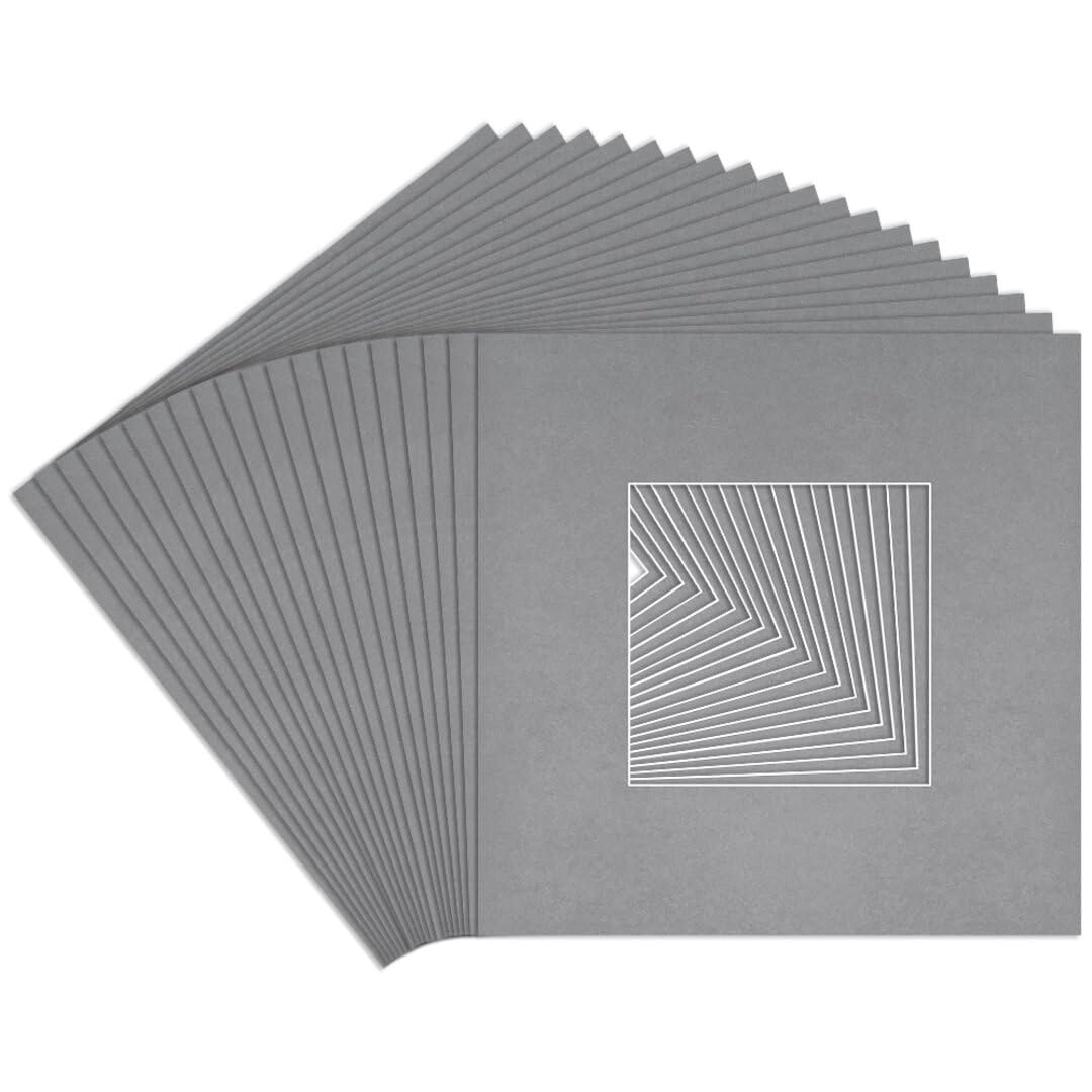 Procut Global 10x10" Mid Grey Picture Mounts to Fit 5x5" Aperture - Precision Cut Cardboard Photo Mount - Ideal for Frames, Prints, Artwork & Certificates - Sizes & Colours Available - 20 Pack