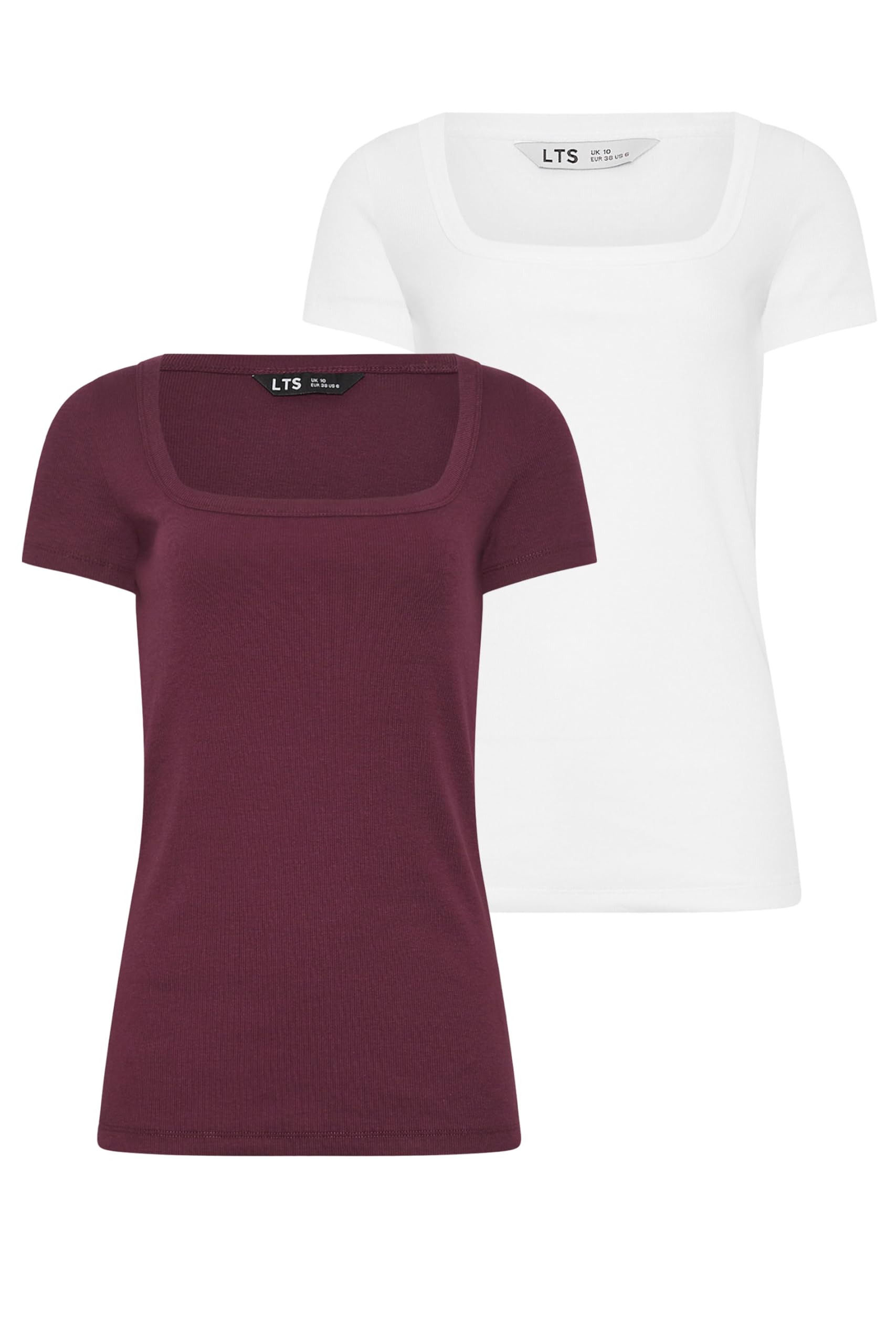 Lts Women's White True Basics 2 Pack Tall Burgundy Red & Ribbed Tshirts Size 20