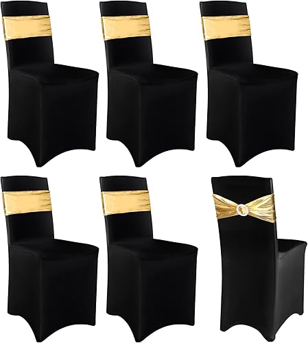 Frienda 60 fundas negras para silla, de elastano elástico, con hebilla redonda, para graduación, fiesta, banquete, vacaciones, celebración (negro y