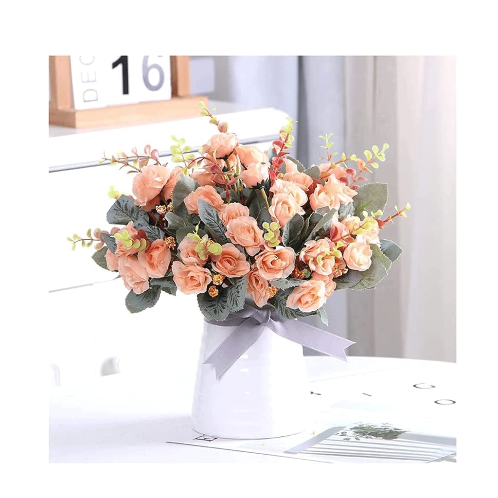 DFGHNBVC Artificial Flowers For Decoration Artificial Flowers Roses Silk Flower Arrangements Artificial Flower Set With Ceramic Vase Arrangement Wedding Bouquet Artificial Flowers.One Color-A