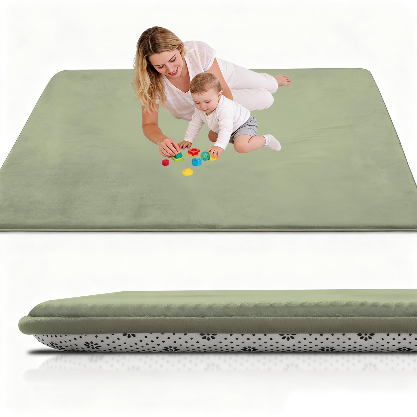Stqyeiw Large Nursery Carpets 60 x 160 cm Grass Green Memory Foam Play Mat for Baby Non Slip 2CM Thick Children's Play Mat for Crawling Play Tummy Time Area Rug Playmat for Floor Baby Play Mat
