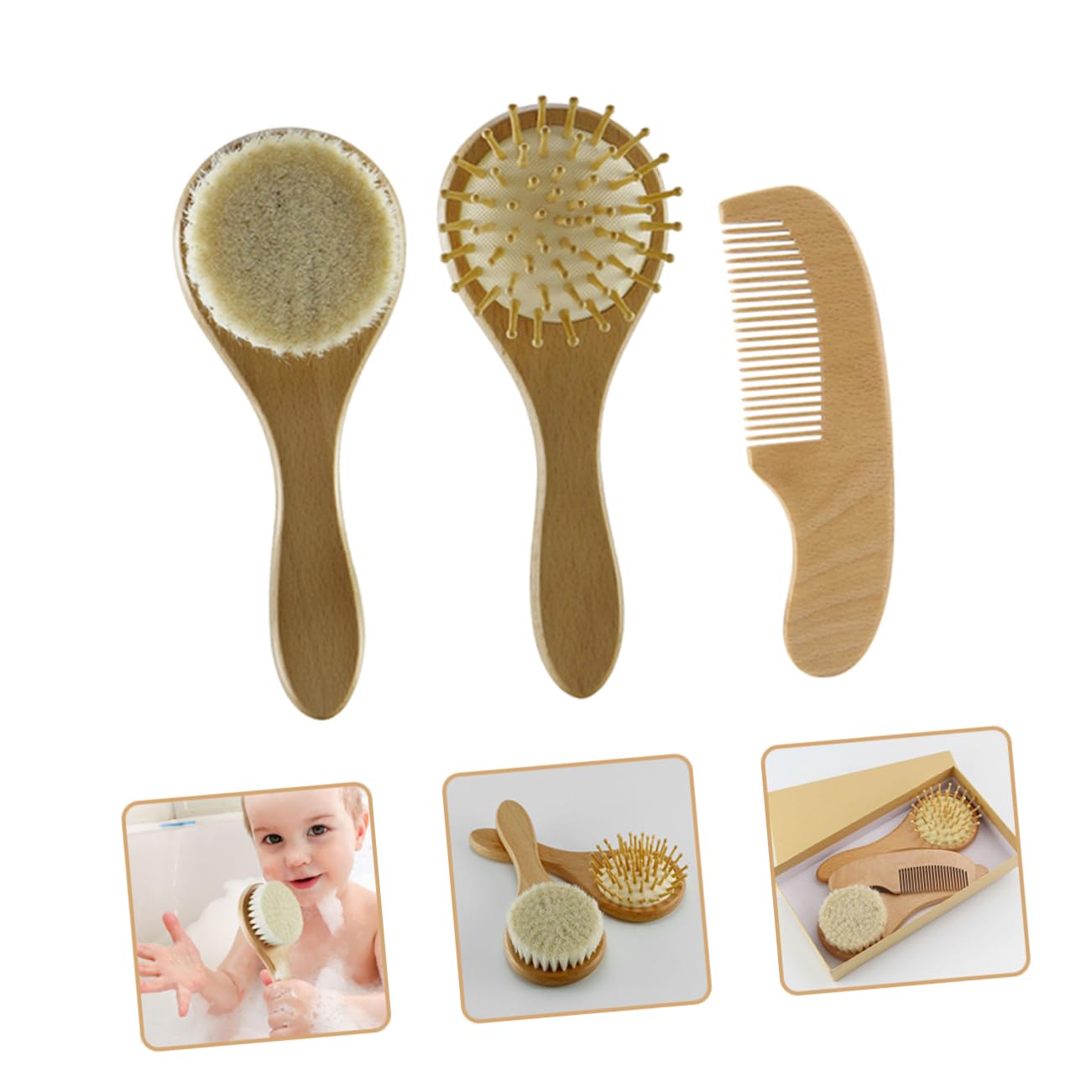 Vaguelly Hair Hairbrush Boys and Girls Boys and Girls Brush Comb Baby Gentle Scalp Grooming Soft Woolen Brush Set