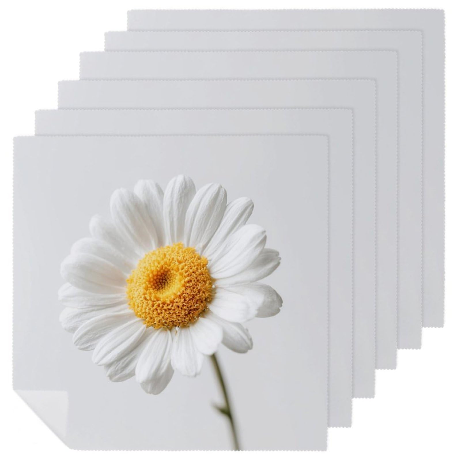 Delicate White Daisy Flower Cloth Napkins Set of 6, Square Premium Reusable Washable Polyester Table Linen Napkin for Dinner Party