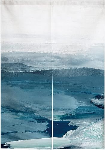Miniatura 1 de Cortina japonesa Noren para puerta, cortina abstracta de acuarela azul para puerta, pintura moderna del océano, divisor de habitación, decoración