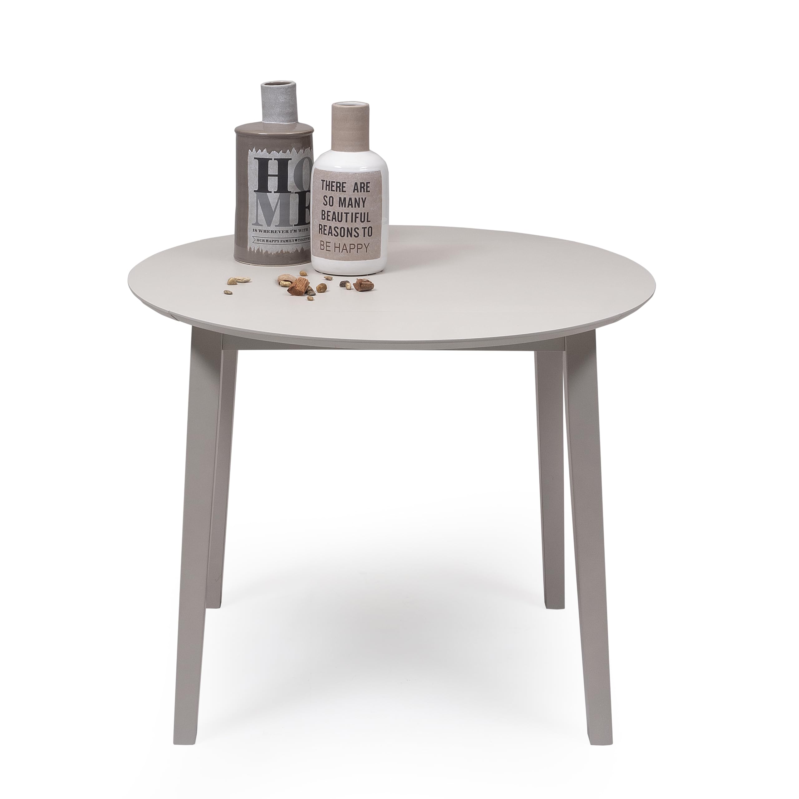 Homely | Mesa de Comedor o Cocina Extensible Redonda Dallas | Mesa Auxiliar | Diseño Sencillo y Moderno | Tres Tamaños Adaptables | Madera Lacada Color Gris | 90 cm de Diámetro 17,5/55/17,5 cm