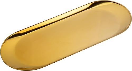 Miniatura 1 de Bandeja dorada de acero inoxidable, bandeja decorativa de tocador, platos de almacenamiento de toallas ovaladas de metal, platos organizadores de