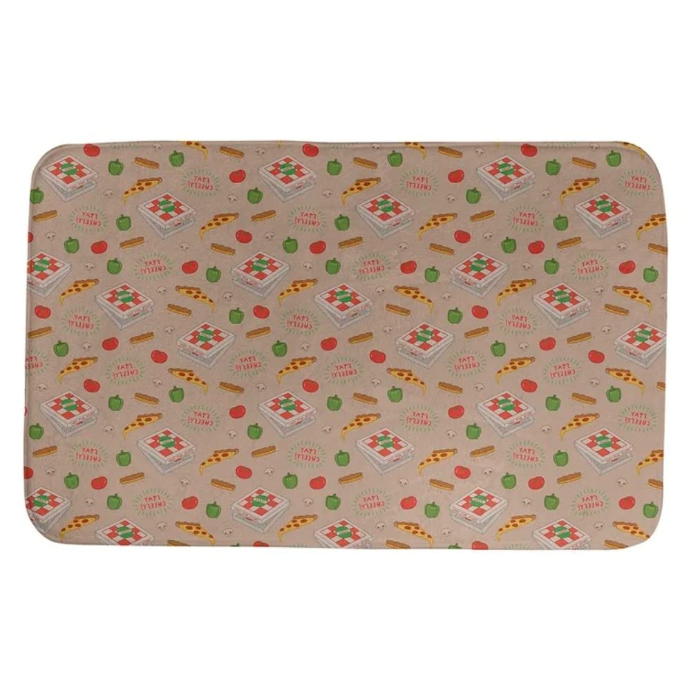 Gray Red Bath Rugs for Bathroom Non Slip Backing with Cute Pizza Print Soft Foam Cushion Mat Rectangle