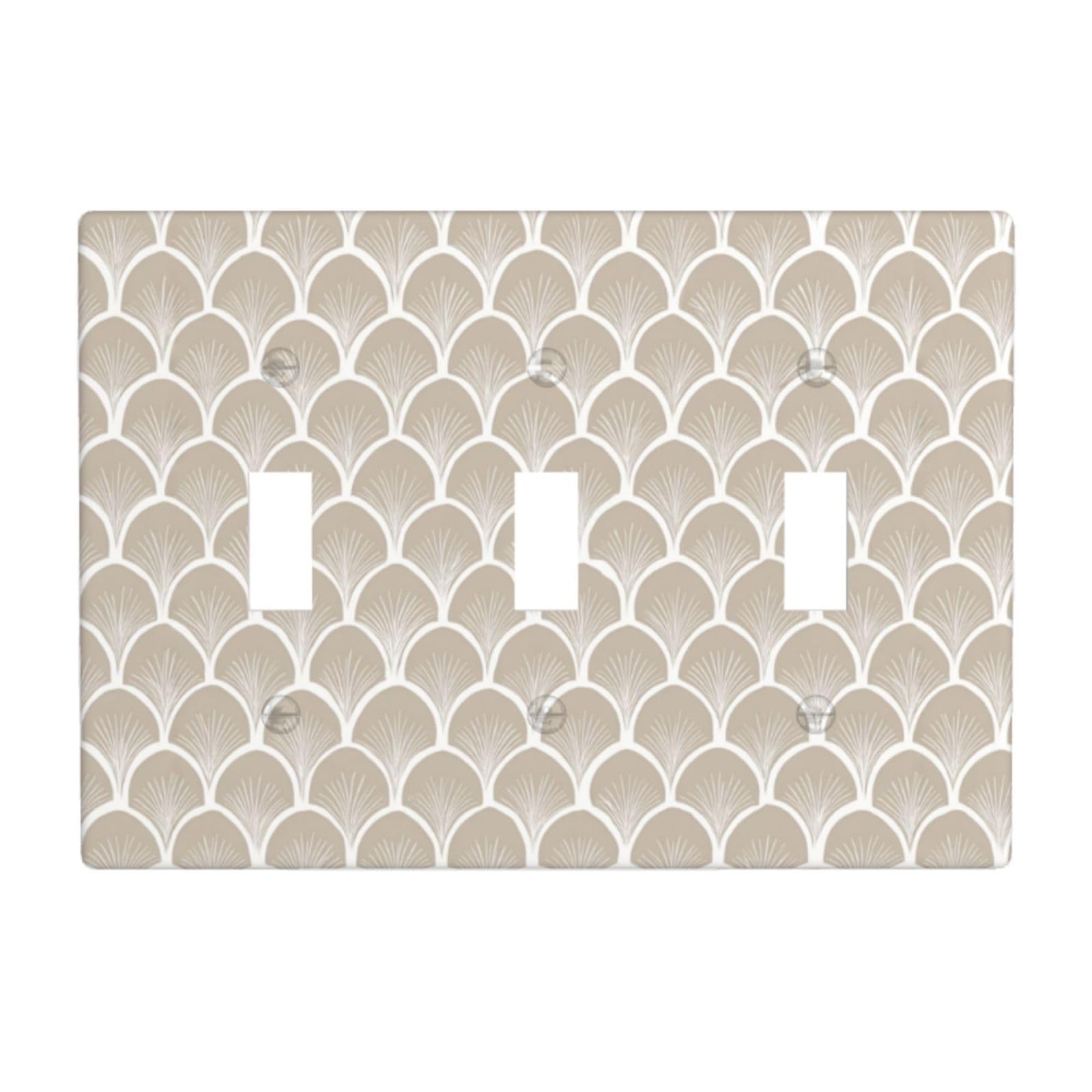 Vintage Mini Scallop Arches On Beige Light Switch Covers 3 Gang Triple Toggle Wall Plate Switchplate Electrical Faceplate for Bathroom Kitchen Bedroom Decor