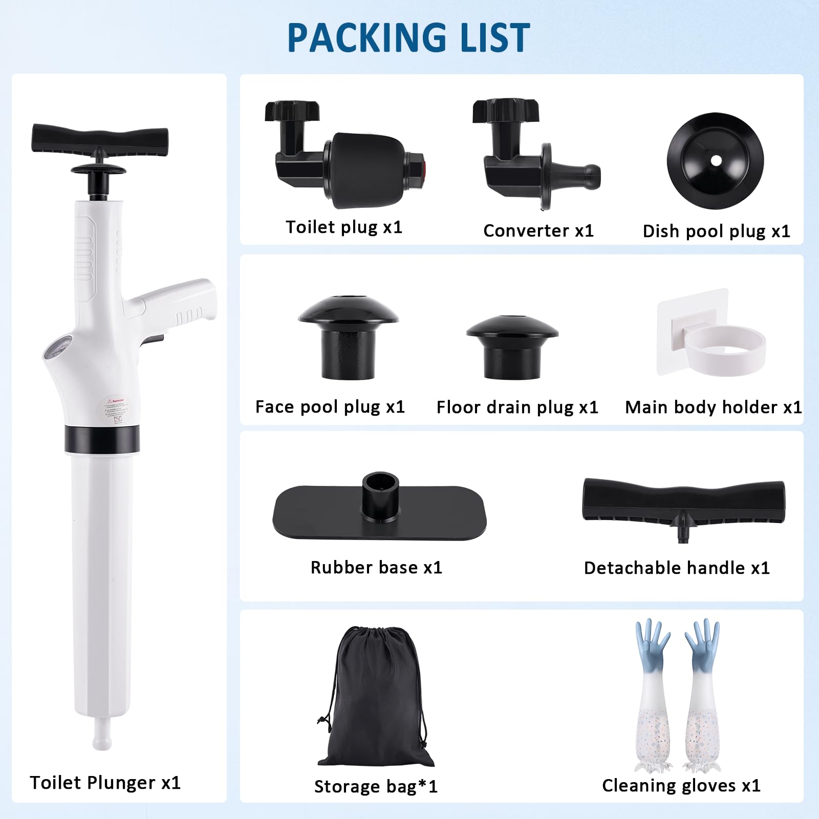 YUCHENGTECH Desatascador WC Desatascador a Presion Desatascador Inflable para Inodoro 5-in-1 Desatascador de Alta Presión para Desatascar el Desagüe del Inodoro/Lavabo/Bañera/Piso