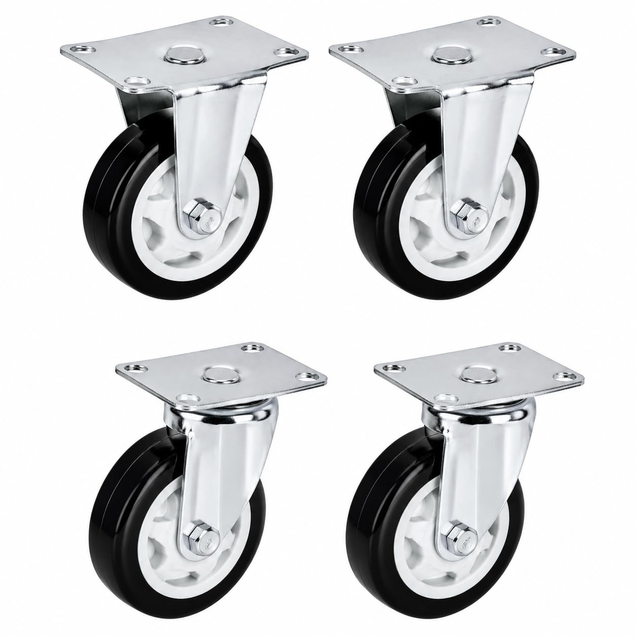 Juego de 4 Ruedas giratorias de Alta Resistencia de 7,6 cm (3 Pulgadas), 2 fijas + 2 giratorias, Color Negro PU.