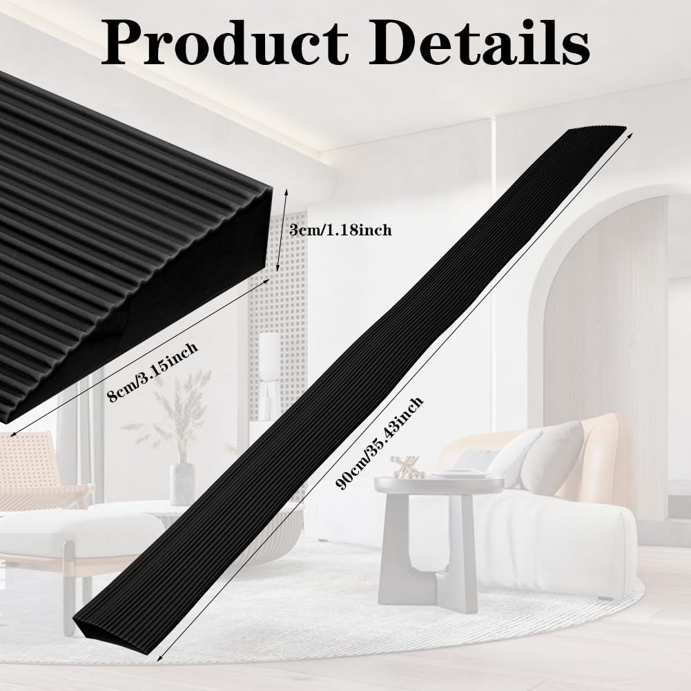Rampa de umbral, rampa de umbral de puerta, rampa de PVC para sillas de ruedas, rampa para sillas de ruedas, andador o scooter eléctrico (negro, 90 x 8 x 3 cm)