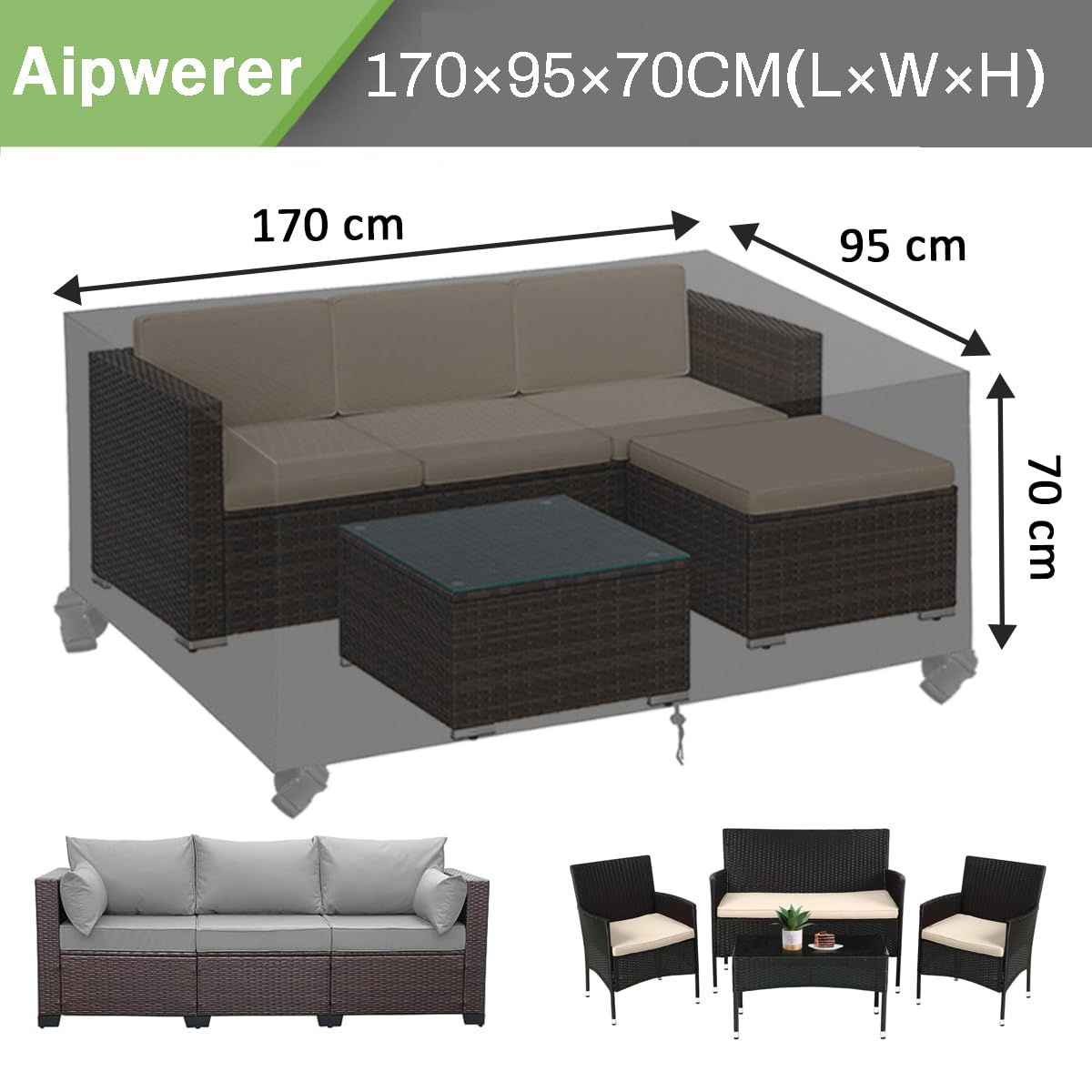 Copertura Per Mobili da Giardino,Panno Oxford Impermeabile Copertura,Tavoli e Sedie da Cortile Raggi UV,Quadrato Resistente Allo Strappo Copertura Tavolo Esterno Telo ​Antivento (170x95x70cm 600D)