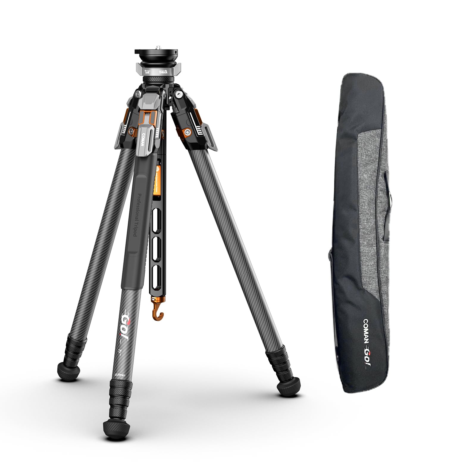 COMAN EIN-klick-Vollausziehbares Carbonfaser-Kamerastativ, Professionelles Videostativ, Kugelkopf für schnelle Nivellierung, Tripod Maximale Höhe 165cm, Maximale Tragkraft 20kg (T1S)
