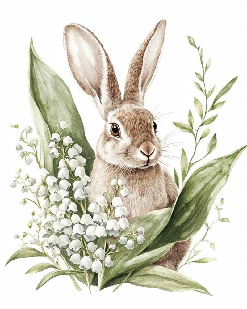 Henypt 11Ct DIY Stamped Cross Stitch Kit Embroidery Kit Lily of The Valley and A Rabbit Counted Cross Stitch Kits Oil Painting Counted Cross Stitch Kits for Adults Beginners, Stamped Printed Patter