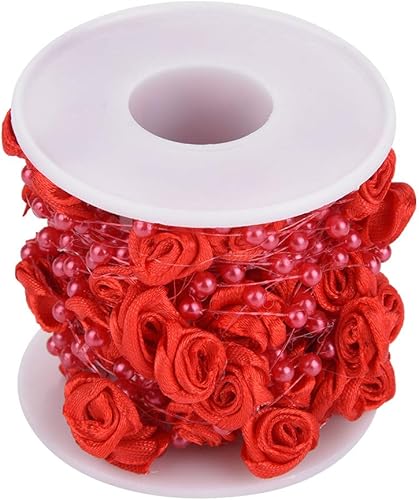 32.8 ftroll 0.118 in Rose Artificial Pearl Wire Beads Garland String Decoración de la boda, cuentas de cristal de imitación (rojo)