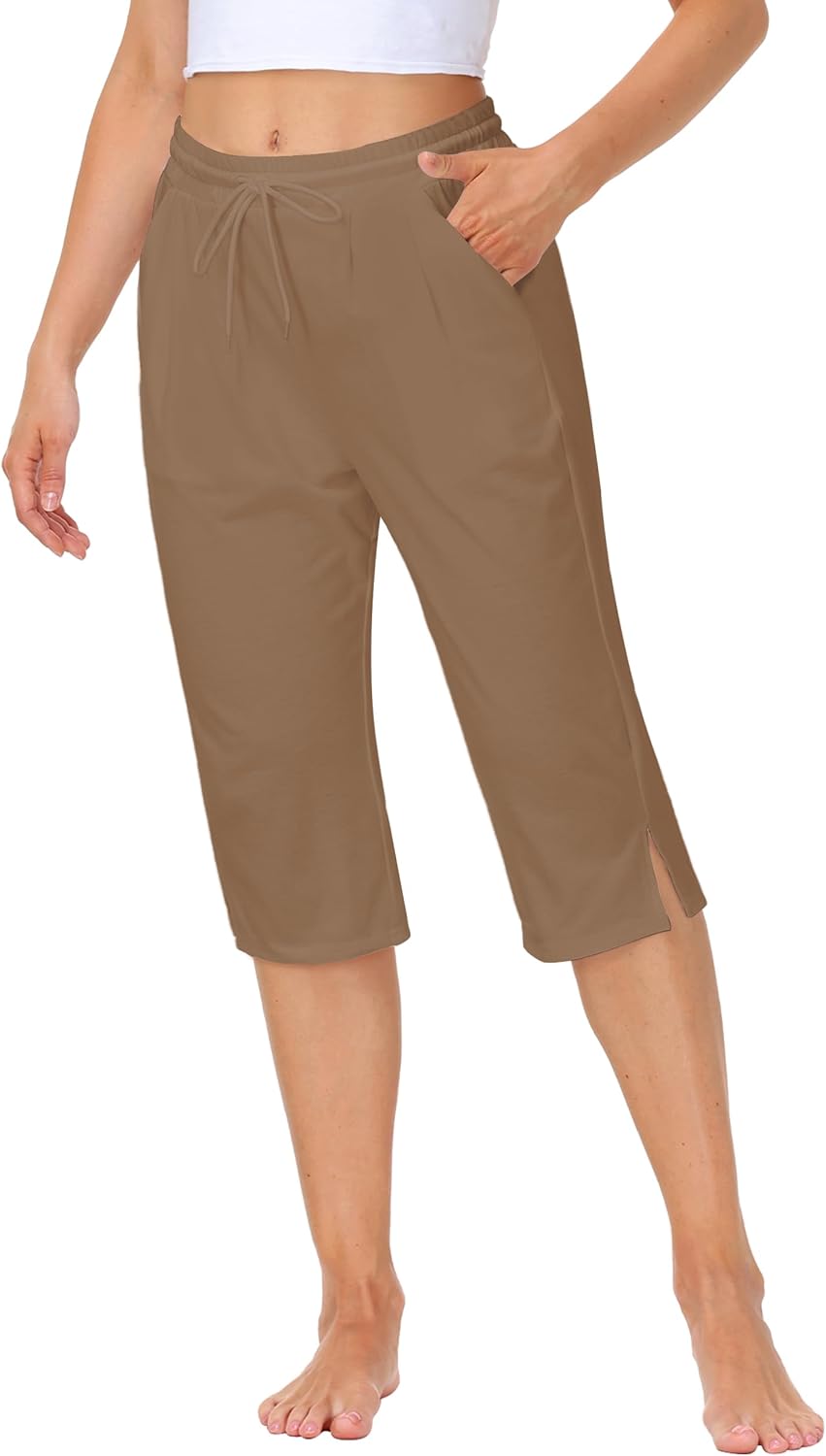 Women Yoga Capri Pants Comfy Drawstring Lounge Sweatpants with Side Pockets