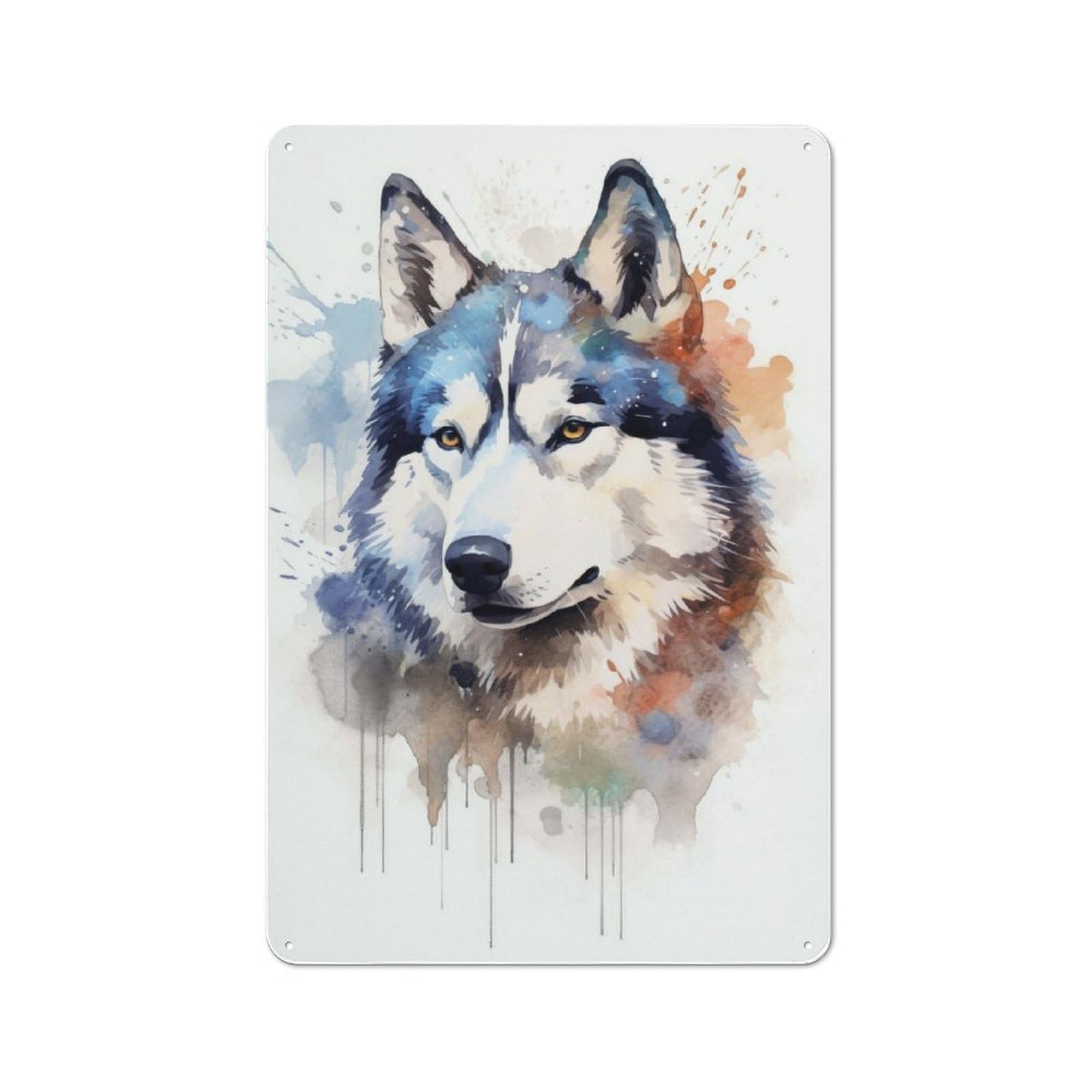 Junmoney Husky Watercolor Dog Industrial Retro Metal Sign 30X20cm, Shed Wall Plaque For Garage, Workshop, Shed Or Utility Room