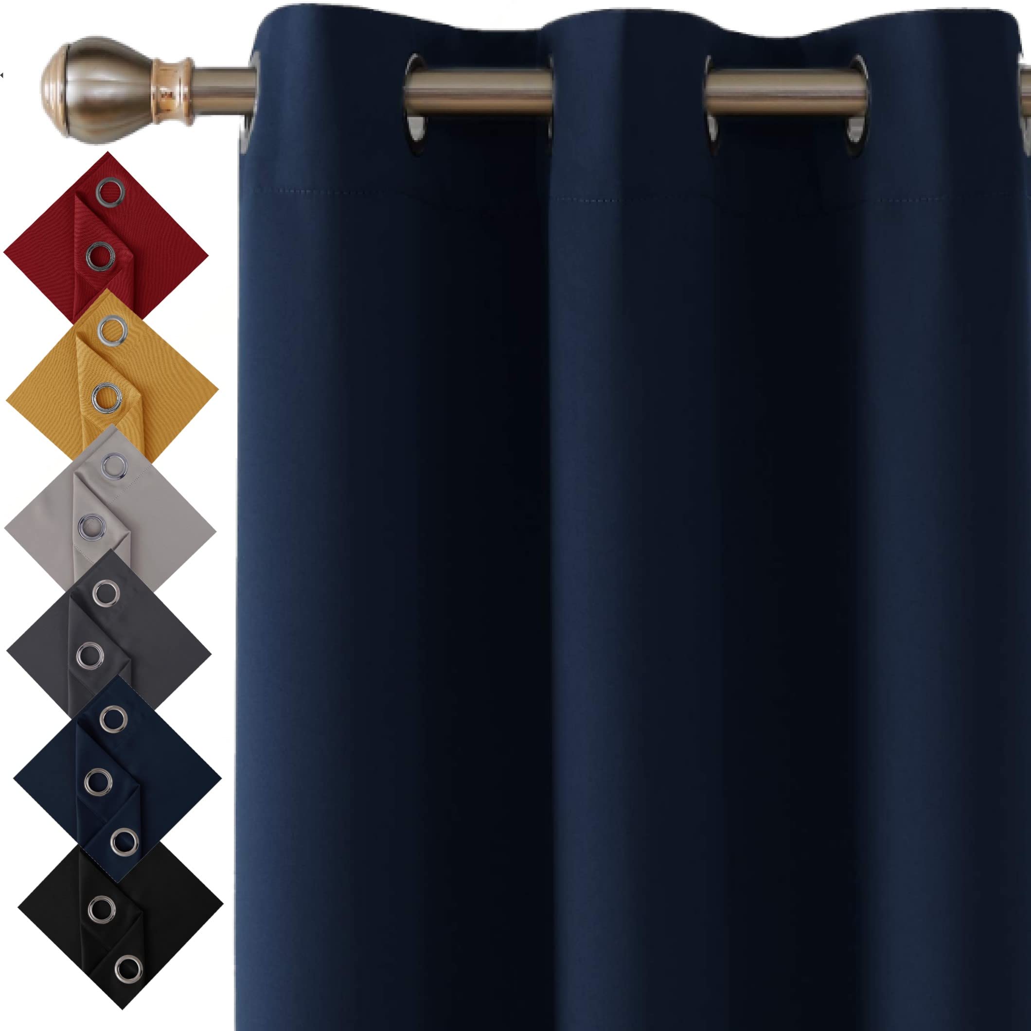 Thermal Insulated Blackout Ring Top Eyelet Curtains for Bedroom Windows 90 x 72 Inches Navy 2 Panels (90”(228cm) wide x 72”(182cm) long, Navy)