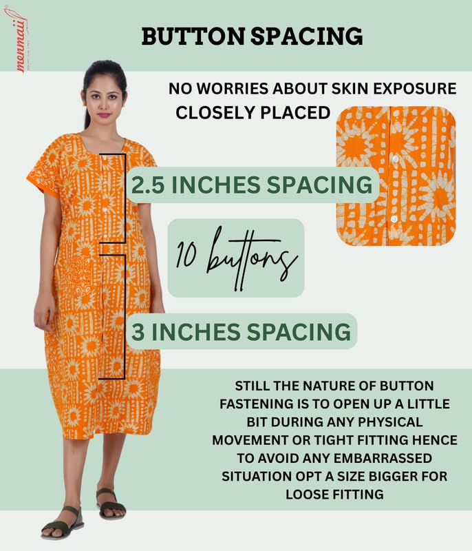 Image of MENMAII Women's [L-4XL] Full Open /Front Buttoned [a Kind of Adaptive Clothing] Multipurpose Nighty for Maternity /Pregnancy /Elderly /Patient /Feeding /Hospital Purpose Nighty Calf Length