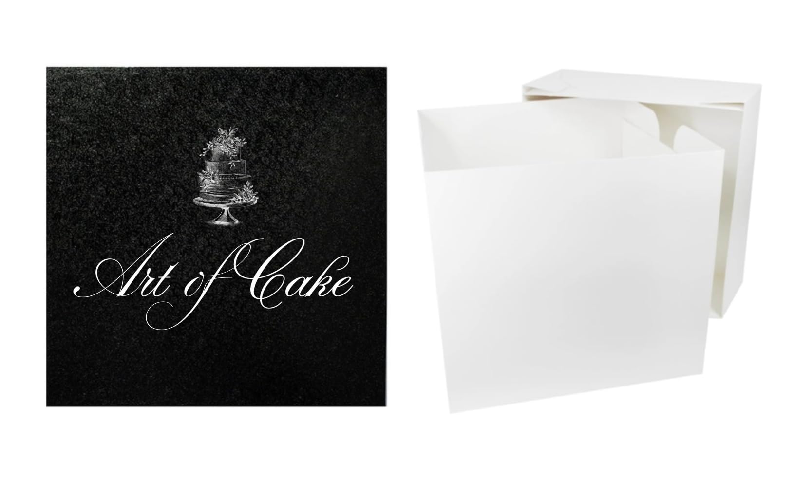 Art of cake* SQUARE CAKE BOARD AND WHITE TALL CAKE BOX (12 inch, Black)